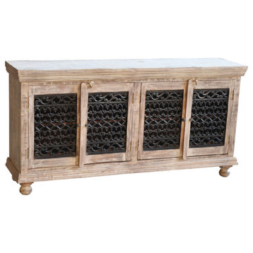 70" Solid Wood Sideboard Server With Iron Accent Design Doors