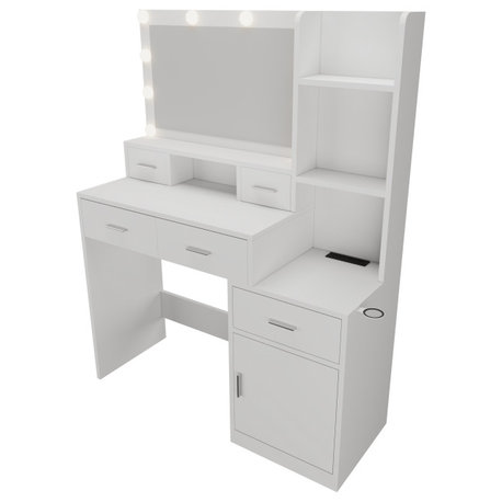 TATEUS Modern Makeup Vanity with 10 Light Modes and Ample Storage, White