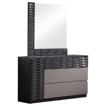J&M Furniture Roma Dresser With Mirror, Black and Gray Lacquer