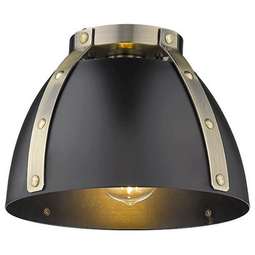 Golden Lighting Aldrich 1-Light Flush Mount, Aged Brass/Black, 6928-FMAB-BLK