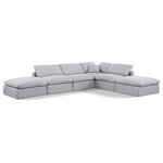 Meridian Furniture - Indulge Upholstered Modular U-Shaped Sectional, Grey, 6-Piece: 3 Armless Chair, 1 Corner Chair, 2 Ottoman, Down Stuffed Linen Textured Fabric - Experience ultimate comfort and style with our grey linen textured fabric Indulge Sectional. The luxurious linen texture of the fabric will elevate the aesthetic of any room. This sofa provides ample space for you to relax while its modular build offers the option of unlimited configurations. Whether you're looking to add a stylish element to your living room or a comfortable seating option to your bedroom, this sofa is the perfect choice.