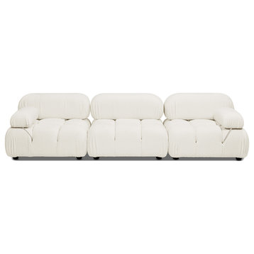 Marcel 109.5" Modular Modern 3-Piece Sofa, Ivory White Boucle