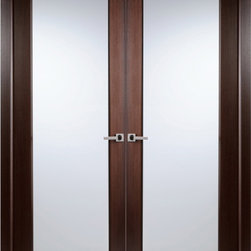 Contemporary African Wenge Veneer Interior Double Door Frosted Glass - Interior Doors