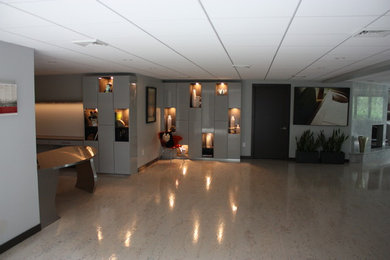Inspiration for a contemporary basement remodel in Manchester