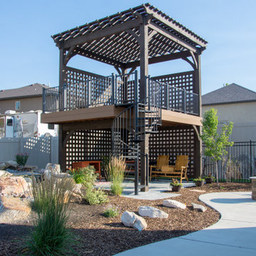Entertainment Size | 2 Story Pergola Deck with Spiral Staircase