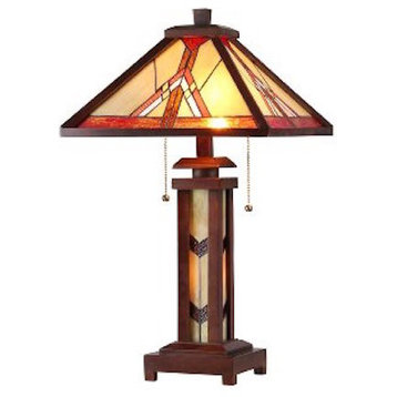 Anton 3-Light Mission Double Lit Wooden Table Lamp 15" Shade