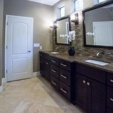 Kitchen & Bathroom Remodel with Dark Wood and Beige Granite