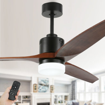 52" Solid Wood Reversible Ceiling Fan with Dimmable Light and Remote Control