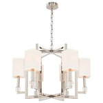 Crystorama - Crystorama 8886PN Six Light Chandelier Dixon Nickel - The Dixon features a simple geometric shape with a masculine silhouette bringing urban elegance to your home. For use in dining rooms, bedrooms or living rooms, the sleek, heavy squared frame is accompanied by white silk rectangular shades and gleaming crystal cubes is a beautiful choice in both transitional and contemporary homes.