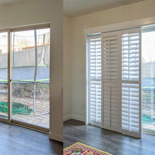 Sliding glass patio door plantation shutter installation before & after