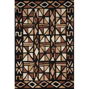 Loloi Wool Tribal-Inspired NAL-05 Spice, Black Area Rug, 5'0"x5'0" Round