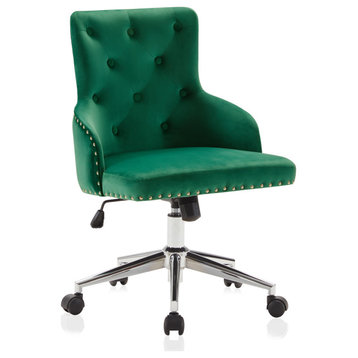 Belden Modern Elegant Swivel Desk Chair, Green/Chrome