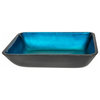 Rectangular Turquoise Blue Foil with Black Exterior Glass Vessel Sink, 18X13 In