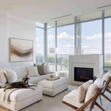 Modern Penthouse Living Room with Custom Plaster Fireplace – Victoria BC