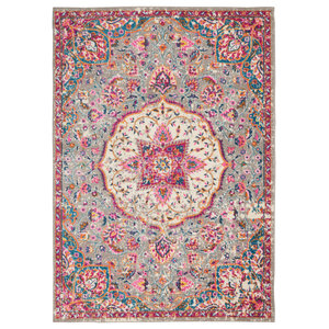 8' Round Nourison Passion Transitional Bohemian Light Grey/Pink 8' x ROUND Area Rug, 
