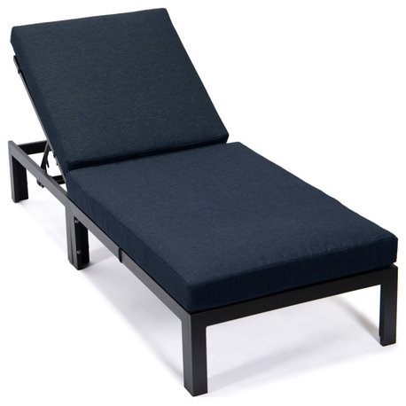 LeisureMod Chelsea Aluminum Patio Chasie Lounge Chair With Cushions, Black