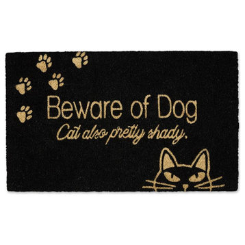 Multi-Color Beware Of The Cat & Dog Coconut Coir Wood Fiber Doormat 18x30