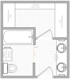 Need help with bathroom layout to maximize closet and storage!