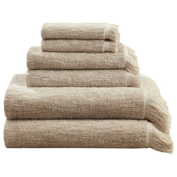 INK+IVY Nova Terry Cotton 630gsm Fringed 6-Piece Towel Set, Taupe