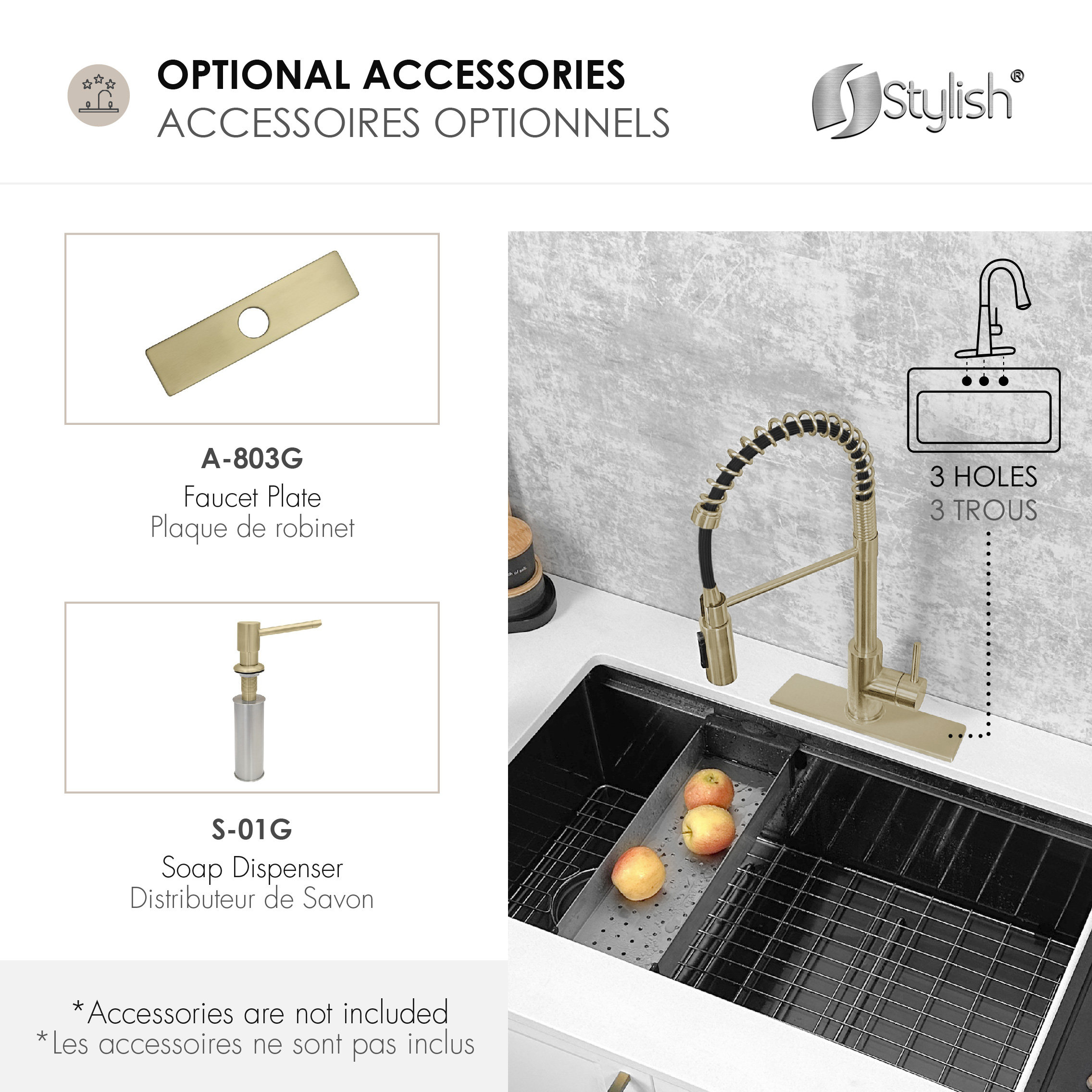 STYLISH Milano Pull-Down Kitchen Faucet with water filter, Stainless Steel., Brushed Gold