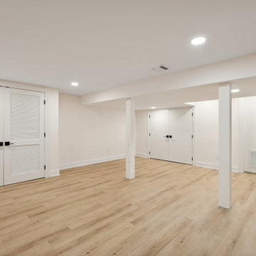 Finished Basement with Storage Wall