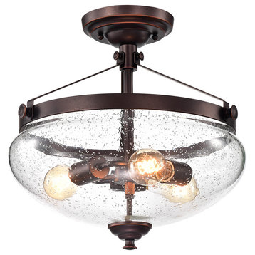 Yellowstone 3-Light Oil Rubbed Bronze Semi Flush Mount With Seeded Glass Shade