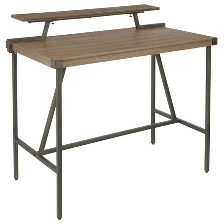 Gia Industrial Counter Table, Antique Metal/Brown Wood-Pressed Grain Bamboo