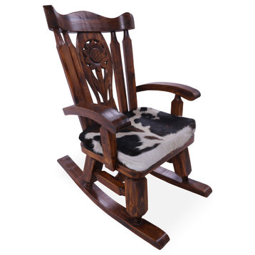 Wooden Rocking Chair Handcarved Back Removable Hair-On Cowhide Pillow RC139-CP