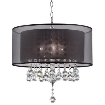 Contempo Silver Ceiling Lamp With Black Shade and Crystal Accents