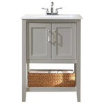 Legion Furniture - Legion Furniture Sink Vanity With Basket, Gray, 24" - The Single Vanity makes a classic and timeless addition to any bathroom space. The white ceramic top features an integrated sink for scratch-free easy cleaning. There are three pre-drilled holes for a 4"" spread faucet installation. Featuring a simple design with quality craftsmanship, the is made of solid poplar and MDF in a gray finish. Its two doors and bottom shelf with a matching basket, provide ample storage for optimum functionality. The Single Sink Vanity is a piece that's made with timeless style and exceptional materials so it stands the test of time to grow with your design.
