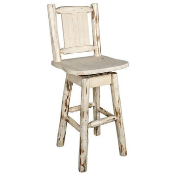 Montana Woodworks 24" Wood Swivel Barstool with Back and Engraved Elk in Natural