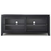 Contemporary TV Stand, Pine Wood With 2 Sliding Glass Doors, Black