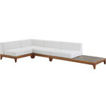 Meridian Furniture - Rio Water Resistant Fabric  Patio 4-Piece Modular Sectional, Off White - Build the seating group you need for your outdoor entertaining area with one or more selections from the Rio collection including this Rio outdoor off-white water resistant modular sectional. A solid acacia wood frame provides sturdy dependability for this sectional, ensuring its long-lasting performance and impeccable beauty. The plump cushions are encased in resilient water resistant fabric to keep them looking luxuriously beautiful for seasons to come. Attach other units in the collection to this sectional with convenient latches.