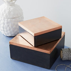 set of two copper lidded wooden boxes - Decorative Boxes