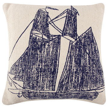 Ship and Wheel Sketch Pillow 22"x22"