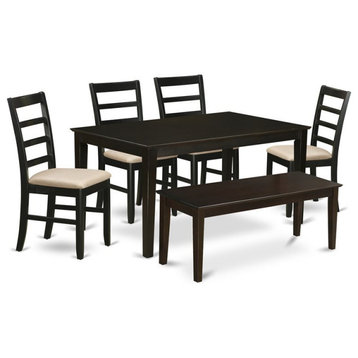 East West Furniture Capri 6-piece Wood Kitchen Table Set w/ Bench in Cappuccino