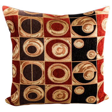 Designer Pillow Cover, Geometric Design, Red and Black, 22x22