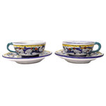 Bonechi Imports - Deruta Labor Ceramiche Ricco Blue Tea Cup with Saucer, Set of 2 - Enjoy tea for two with these lovely hand painted Italian ceramic tea cups with matching saucers. They were handcrafted and painted by the artists in Deruta.