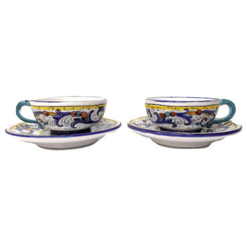 Deruta Labor Ceramiche Ricco Blue Tea Cup with Saucer, Set of 2