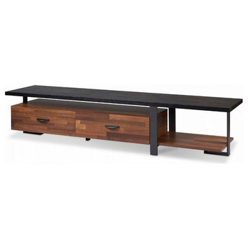 Wood and Metal Frame TV Stand, Walnut and Black