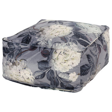 Amlin Traditional Fabric Flower Print Cube Pouf, Grey Base + Flower Print, 24 W