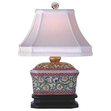 Floral Vine Porcelain Chinese Candy Box Table Lamp 15"