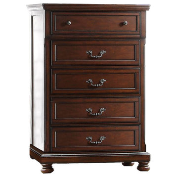 Pine Wood Chest 5 Drawers in Brown