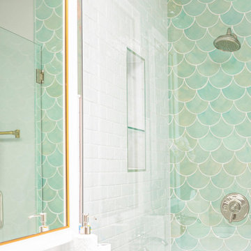 Light Teal Fish Scale Bathroom Tile