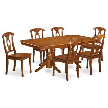 East West Furniture Napoleon 7-piece Dining Table and Chair Set in Saddle Brown