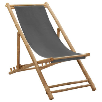 vidaXL Patio Deck Chair Sling Chair for Balcony Bamboo and Canvas Dark Gray