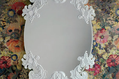 Lladro Frameless Oval Mirror In White With Multicolor Wall