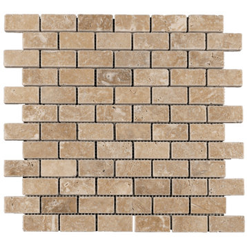 1 X 2 Walnut Travertine Tumbled Brick Mosaic Tile
