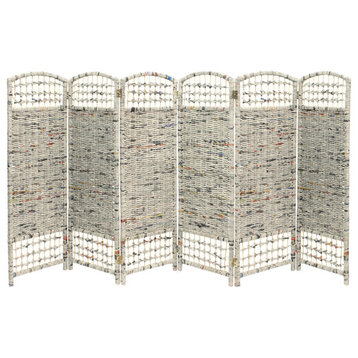 Tall Room Divider, Recycled Newspaper Panels With Top Arched Accents, 6 Panels