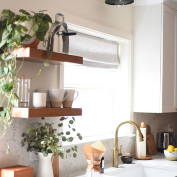 Transitional Kitchen with White and Blue Shaker Cabinets in Seattle, WA